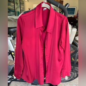 Deep red silky button down shirt/blouse size medium fits size 10